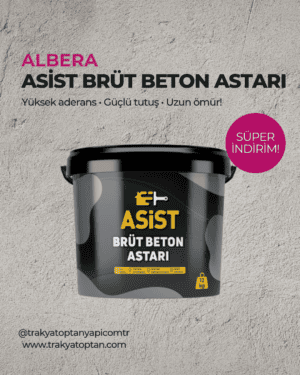 ASİST Brüt Beton Astarı 12 Kg ASİST Brüt Beton Astarı 12 Kg, yüksek aderans ve güçlü tutuş sağlayan yapı malzemesi.