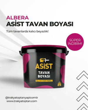Asist Tavan Boyası, yüksek kapatıcılık ve beyazlık sağlayan kaliteli tavan boyası.